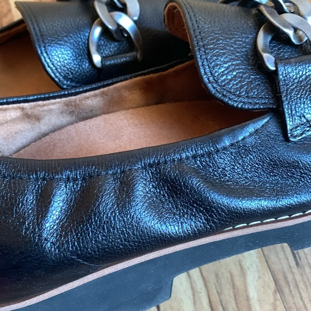 Vionic Cynthia black leather comfort chunky loafers arch support size 8-1/2 EUC